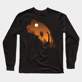 Brachiosaur Sunset Silhouette Long Sleeve T-Shirt